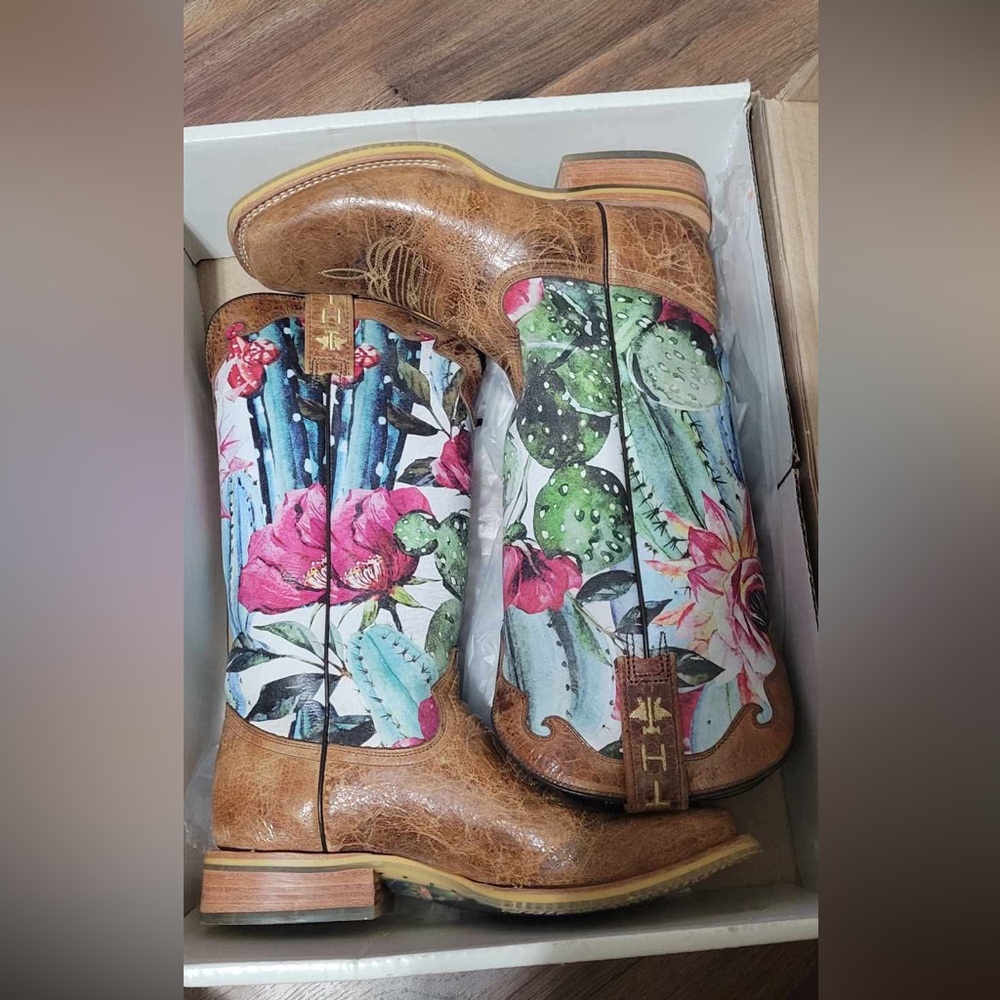 Tin Haul Brown and Multicolor Floral Combat Boots